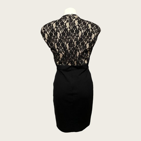 Ted Baker Black Nude Lace Detail Scoop Neck Capped Sleeve Cocktail Dress - Picture 4 of 6